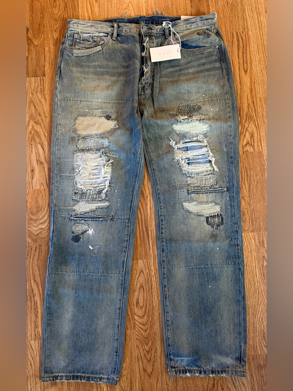 MNML Distressed Blue Relaxed Jeans